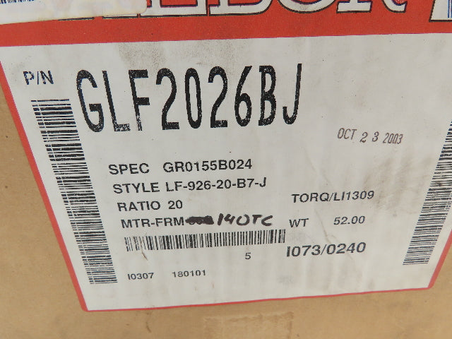 Baldor LF-926-20-B7-J Gearbox Speed Reducer 20:1 Ratio 2Hp 88RPM RH Output 140TC