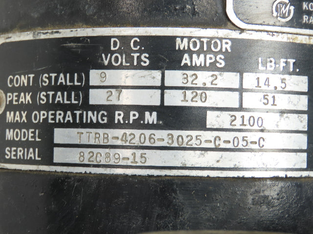 Kollmorgen TTRB-4206-3025-C-05-C Inland Servo Motor 2100RPM 27VDC 51 LB/FT Brake