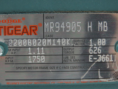 Dodge Tigear Q200B020M140K1 Speed Reducer Gearbox 20:1 Ratio 1Hp 88 RPM LH 140TC