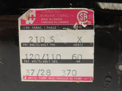 Hammond Manufacturing DBF9JS Control Transformer 210 Pri 120/110 Sec