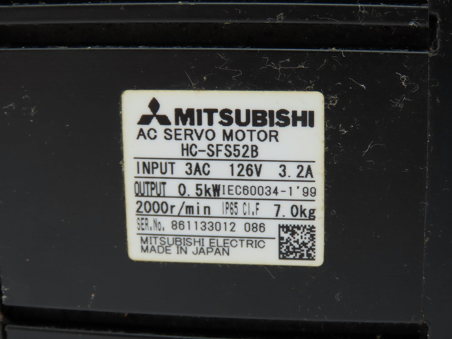 Mitsubishi Electric AC Servo Motor 0.5KW 126V 2000RPM Encoder Offset Gearbox