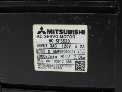 Mitsubishi Electric AC Servo Motor 0.5KW 126V 2000RPM Encoder Offset Gearbox
