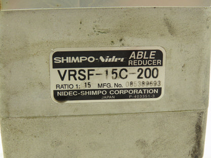 Shimpo VRSF-15C-200 Nidec Able Gear Reducer 15:1 Inline Servo Speed Helical Gear