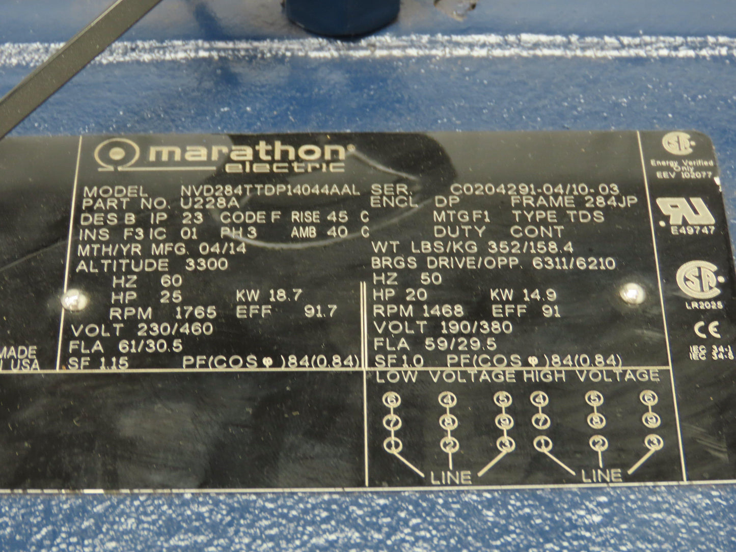 Marathon Electric Electric Motor 25HP 1765 RPM 3Ph 230/460V 284JP Pump Motor