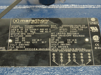 Marathon Electric Electric Motor 25HP 1765 RPM 3Ph 230/460V 284JP Pump Motor