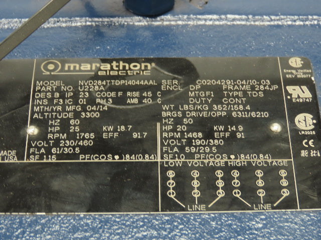 Marathon Electric Electric Motor 25HP 1765 RPM 3Ph 230/460V 284JP Pump Motor