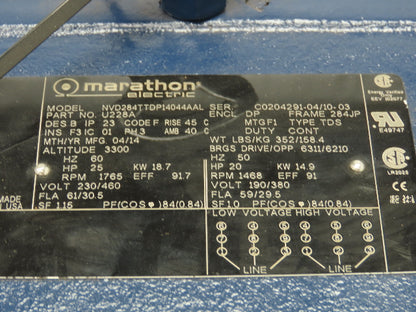 Marathon Electric Electric Motor 25HP 1765 RPM 3Ph 230/460V 284JP Pump Motor