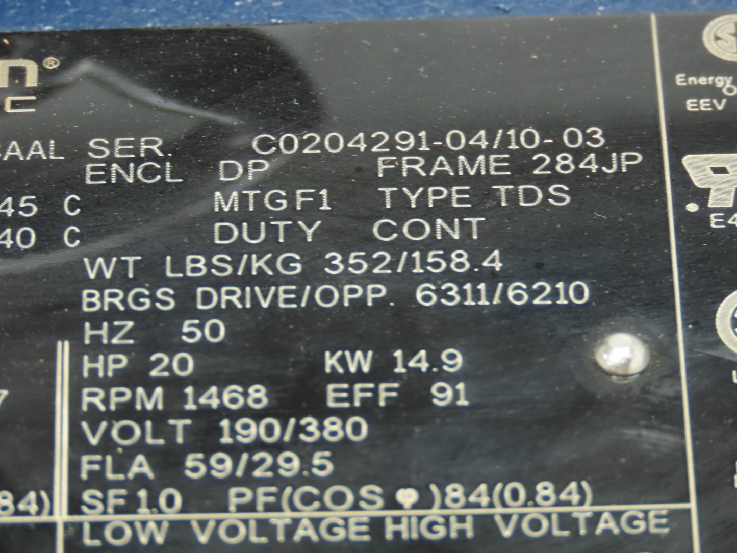 Marathon Electric Electric Motor 25HP 1765 RPM 3Ph 230/460V 284JP Pump Motor