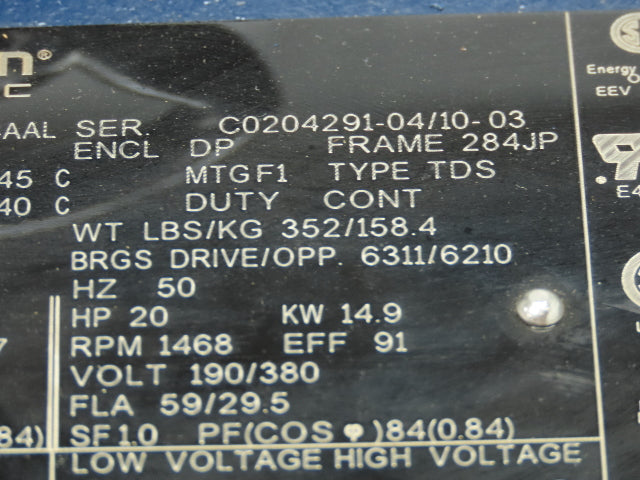 Marathon Electric Electric Motor 25HP 1765 RPM 3Ph 230/460V 284JP Pump Motor