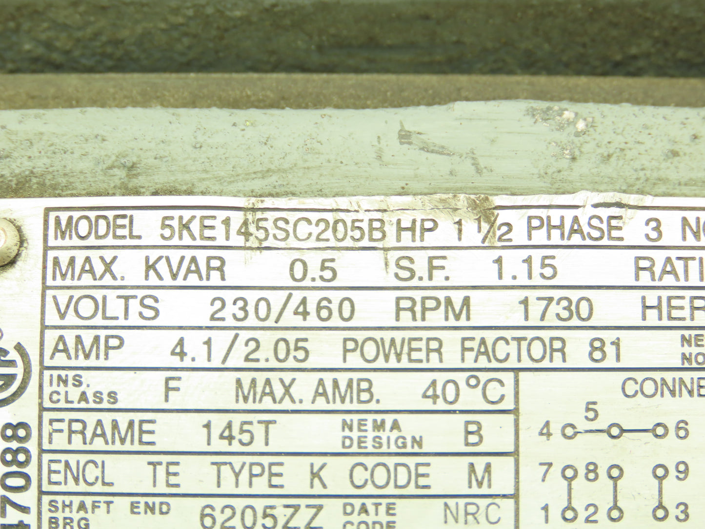 General Electric 5KE145SC205B Motor 1.5 1 1/2 HP 1730 RPM 3Ph 230/460V 145T TE