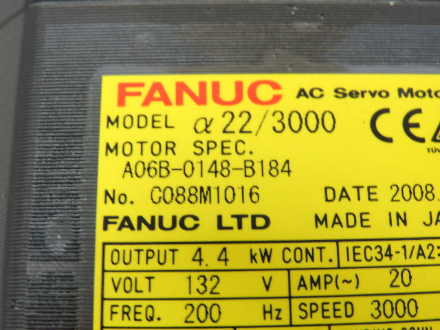 Fanuc A06B-0148-B184 AC Servo Motor A22/3000 20A 3000RPM Encoder
