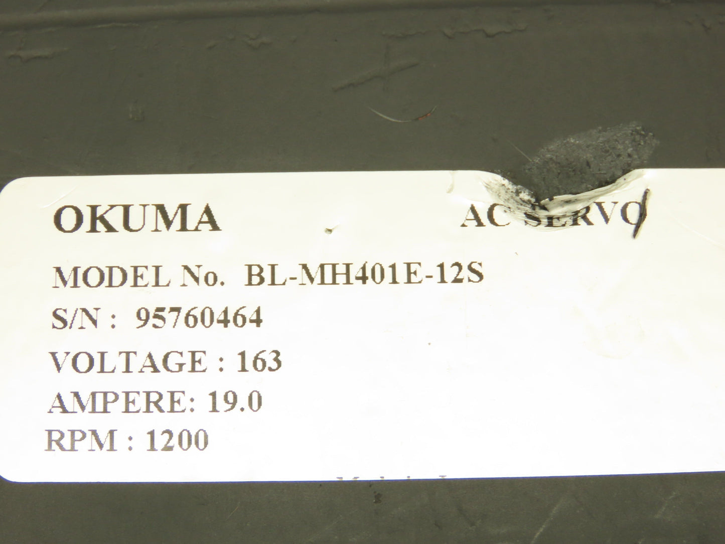 Okuma BL-MH401E-12S AC Servo Motor BL Series 1200 RPM Encoder ER-FC-2048D