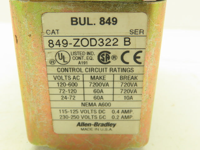 Allen Bradley 849-ZOD322 Pneumatic Time Delay Relay 120V Coil 7200VA 600V