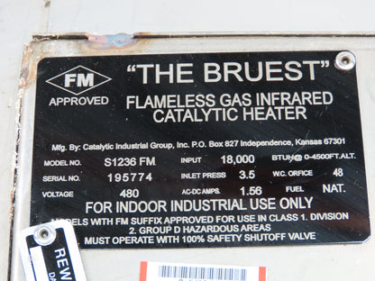 The Bruest S1236FM Flameless Gas Infrared Catalytic Heater 18,000 Btu 480v