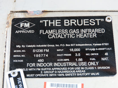 The Bruest S1236FM Flameless Gas Infrared Catalytic Heater 18,000 Btu 480v