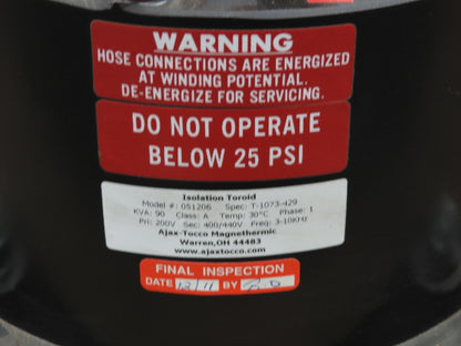 Ajax Tocco Magnethermic Isolation Toroid Transformer 1Ph 200V 400/440V 90KVA