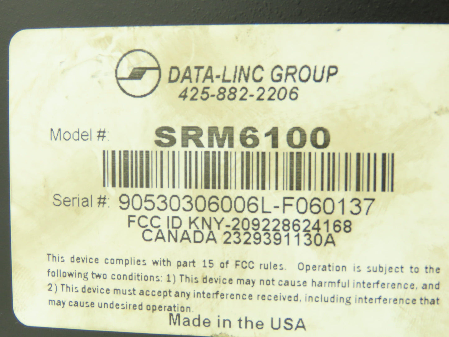 Data Linc Group SRM6100 Frequency Hopping Spread Spectrum Radio Modem