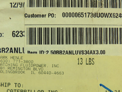 Parker 02.50 BB2ANLUVS34A Pneumatic Air Cylinder 2.5" Bore 3" Stroke Series 2AN