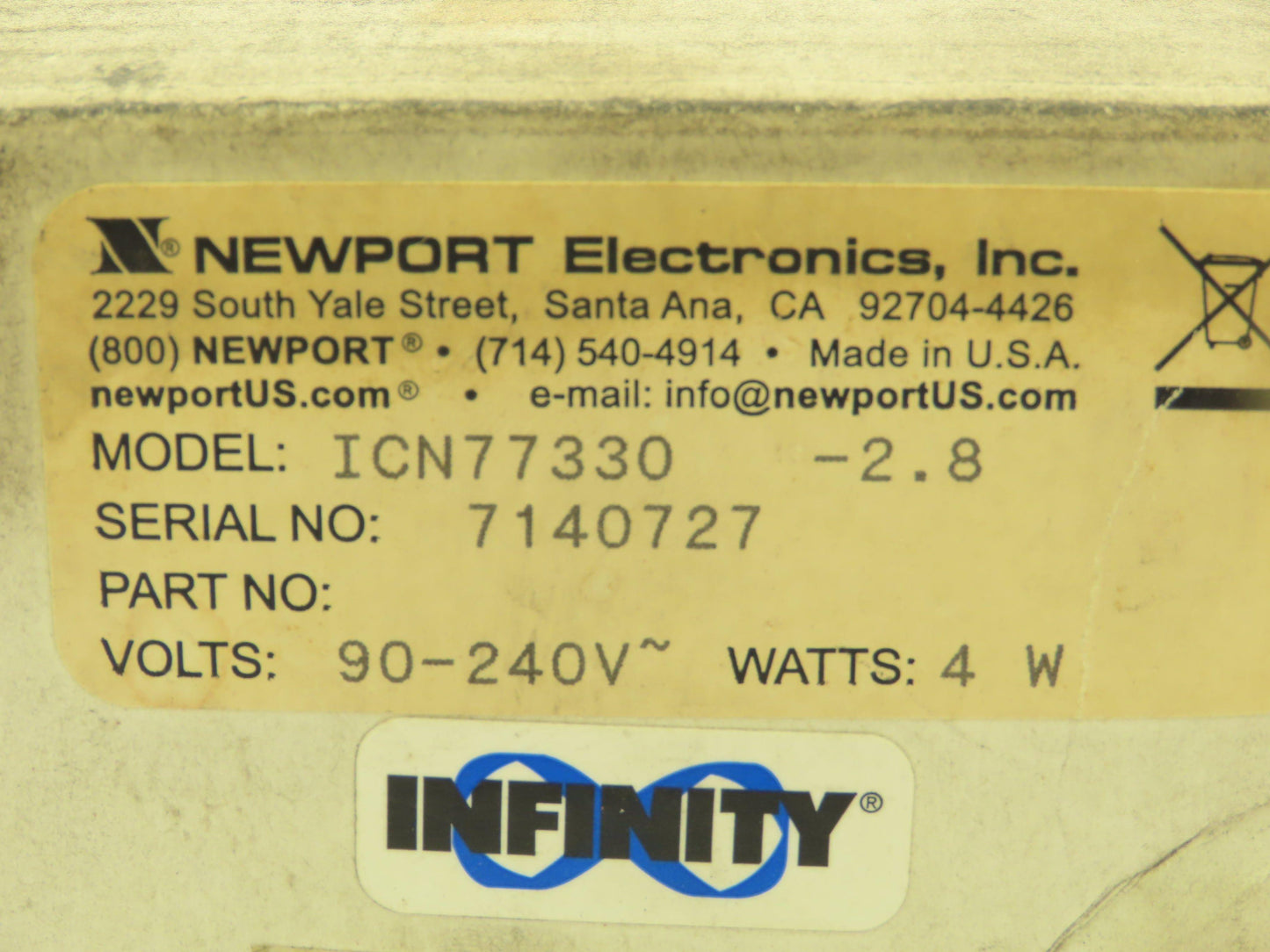 Newport Electronics ICN77330 Micro Infinity Temperature Panel Meter Display 240V