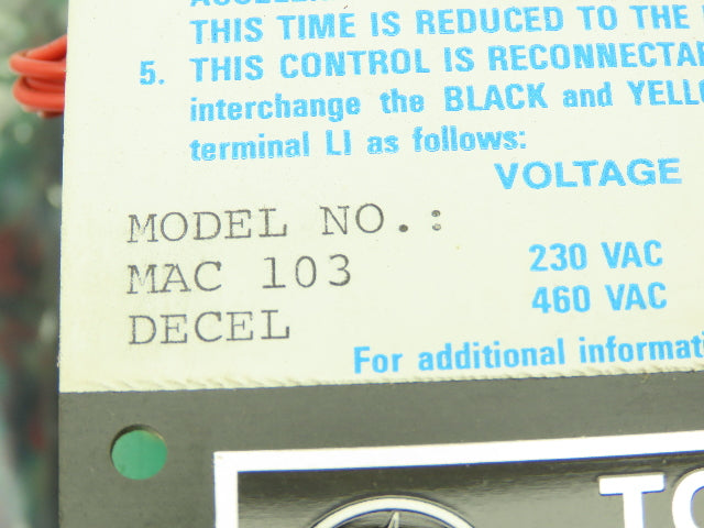 Electromotive Systems MAC 103 DECEL Tcontrols Mac 480V 3Ph Input