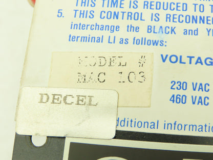 Electromotive Systems MAC 103 DECEL Tcontrols Mac 480V 3Ph Input