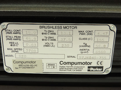 Parker 21BRCX-600-J39 APEX620-MO-NC Compumotor Brushless Servo Motor Encoder