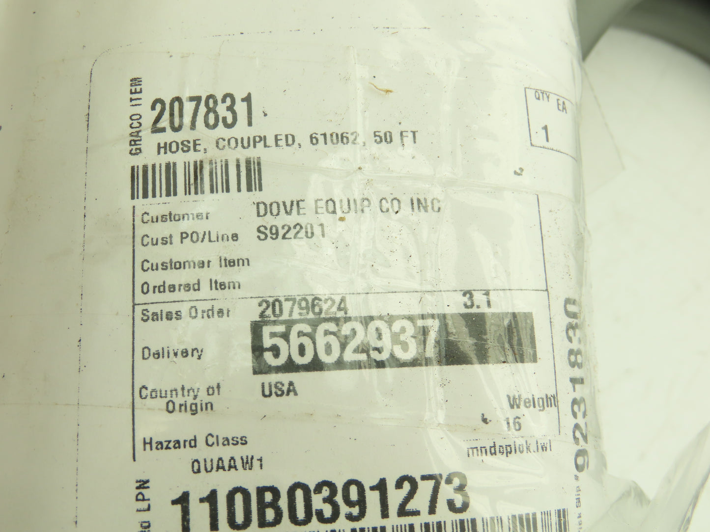 Graco 207831 Coupled Hose 2250 PSI 3/8" NPT x 50' L  - For Ram Pump