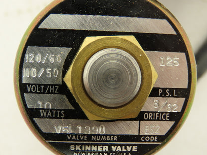 Honeywell Skinner V5L1390 Solenoid Valve 120VAC 125 PSI 1/4" NPT  N.C.