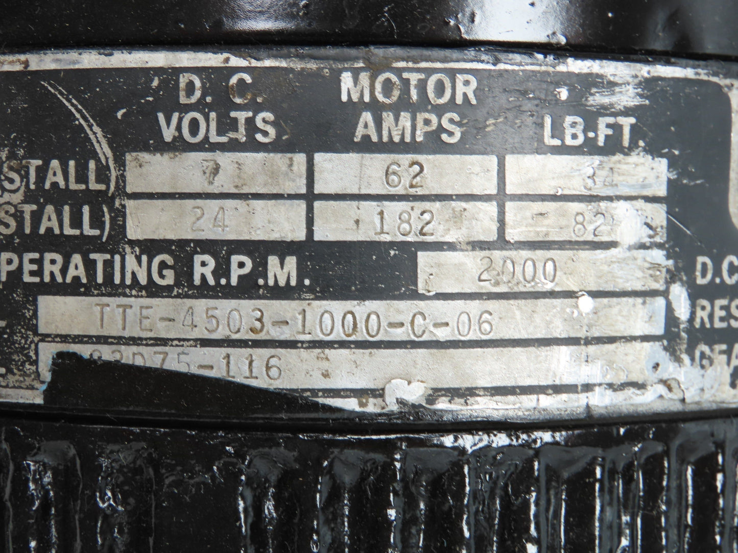 Kollmorgen TTE-4503-1000-C-06 DC Servo Motor 7V 62A 34Ft/Lb 2000RPM Tachometer