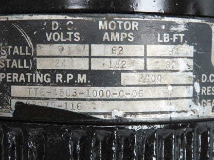 Kollmorgen TTE-4503-1000-C-06 DC Servo Motor 7V 62A 34Ft/Lb 2000RPM Tachometer