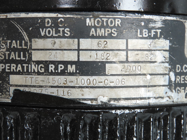 Kollmorgen TTE-4503-1000-C-06 DC Servo Motor 7V 62A 34Ft/Lb 2000RPM Tachometer