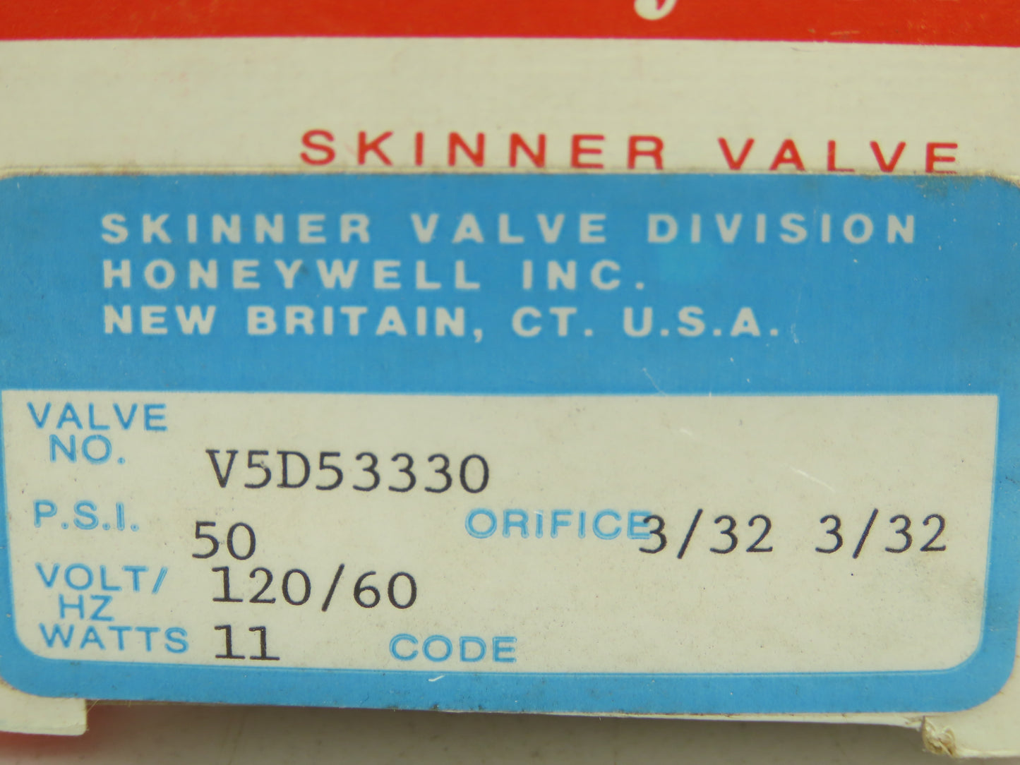 Honeywell Skinner V5D53330 Solenoid Valve 3-Way (NC) 120VAC 50 PSI 1/8" NPT V5