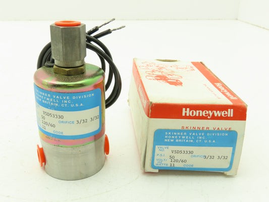 Honeywell Skinner V5D53330 Solenoid Valve 3-Way (NC) 120VAC 50 PSI 1/8" NPT V5