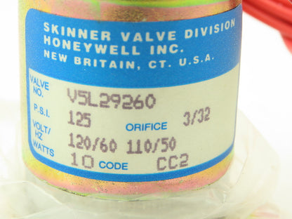 Honeywell Skinner V5L29260 Solenoid Valve 120VAC 125 PSI V5 Series