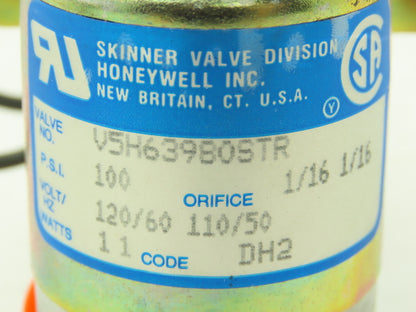 Honeywell Skinner V5H63980 Solenoid Valve 3-Way 120VAC 1/8" NPT Manual Shut-Off
