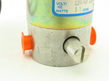 Honeywell Skinner V5H63980 Solenoid Valve 3-Way 120VAC 1/8" NPT Manual Shut-Off