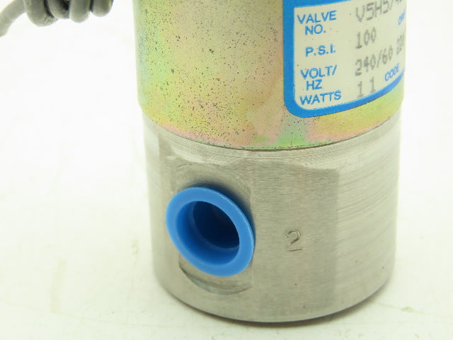 Honeywell Skinner V5H57420 Solenoid Valve 3-Way (NC) 220VAC 100 PSI 1/4" NPT V5