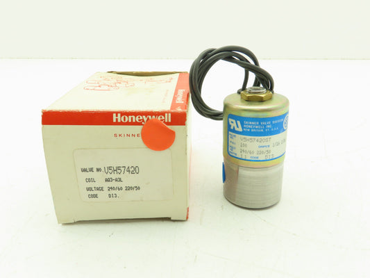 Honeywell Skinner V5H57420 Solenoid Valve 3-Way (NC) 220VAC 100 PSI 1/4" NPT V5