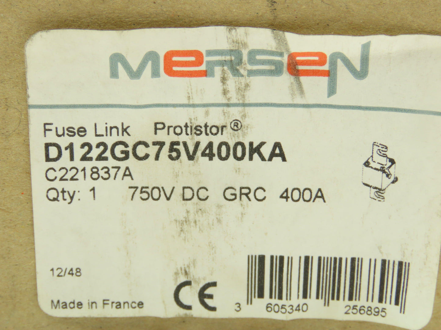 Ferraz Shawmut D122GC75V400KA Mersen Protistor Fuse 400A 750V DC GRC Fuse Link