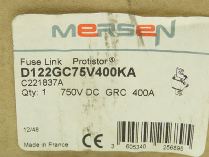 Ferraz Shawmut D122GC75V400KA Mersen Protistor Fuse 400A 750V DC GRC Fuse Link
