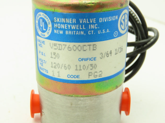 Honeywell Skinner V5D7600 Solenoid Valve 2-Way (NC) 120VAC 150 PSI 1/8" NPT