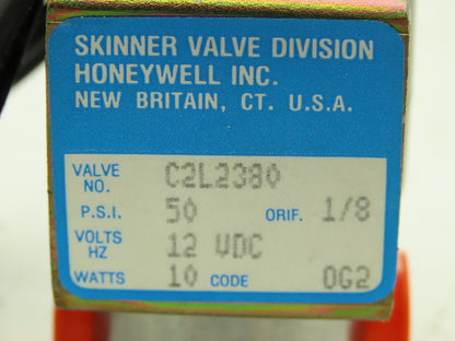 Honeywell Skinner C2L2380 Solenoid Valve 2-Way (NC) 12VDC 50 PSI 1/8" NPT