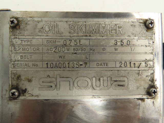 Showa SKM-075L Oil Skimmer 3" Wide Belt 12" Immersed 200V 3Ph Motor 1600 RPM