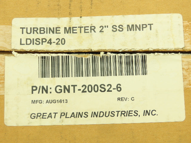 Great Plains GNT-200S2-6 GPI Turbine Flow Meter 2"MNPT Stainless 330GPM G Series