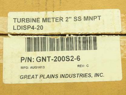 Great Plains GNT-200S2-6 GPI Turbine Flow Meter 2"MNPT Stainless 330GPM G Series