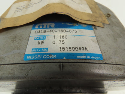 Nissei G3LB-40-160-075 GTR Gearmotor 160:1 0.75kw 220V 3 Ph 10.8 RPM DC Brake