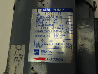Ebara 32LPS TFF2622AE Electric Motor For Jet Pump 3Ph 0.4KW 220V 3410 RPM