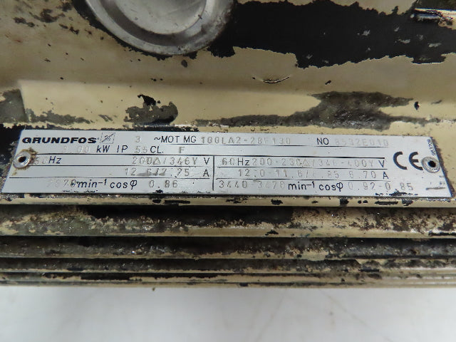 Grundfos 100LA2-28F130 Electric Motor For Pump 3KW 3Ph 50/60Hz 200-400V 3470 RPM