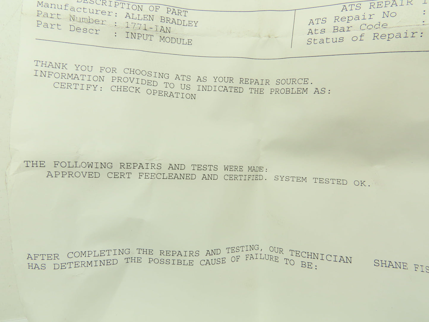 Allen Bradley 1771-IAN AC Input Module 85-138 VAC