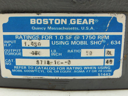 Boston S718-10-G Gearbox Speed Reducer 10:1 460 IN/LBS Worm Series 700